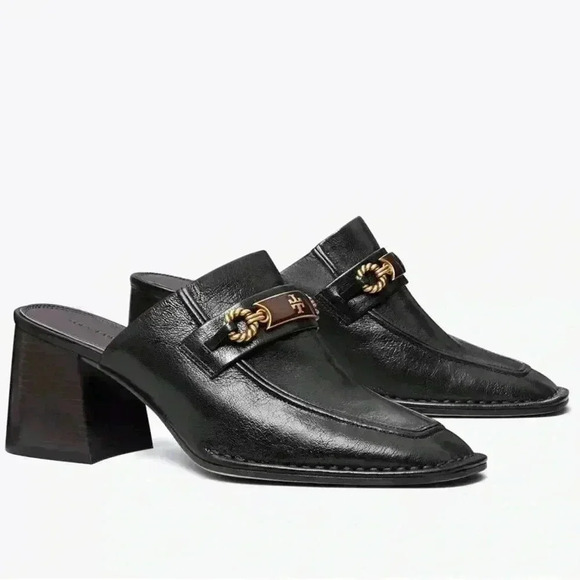 Tory Burch Perrine Black Leather Mules Women’s Size 10.5M - Picture 1 of 12